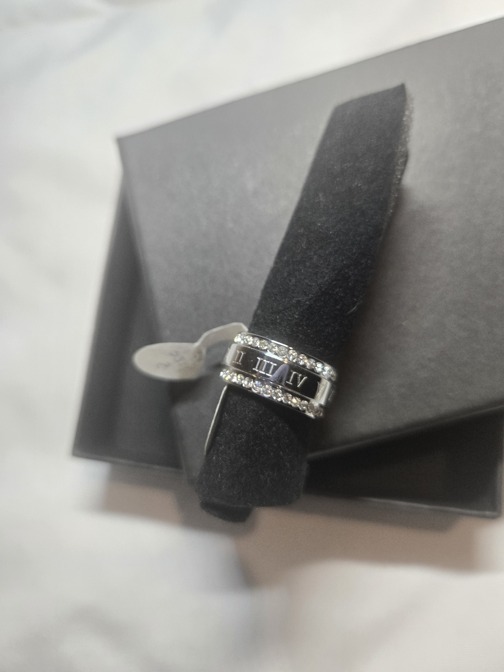 Silver Crystal Roman Numeral Halo Ring - Size 5